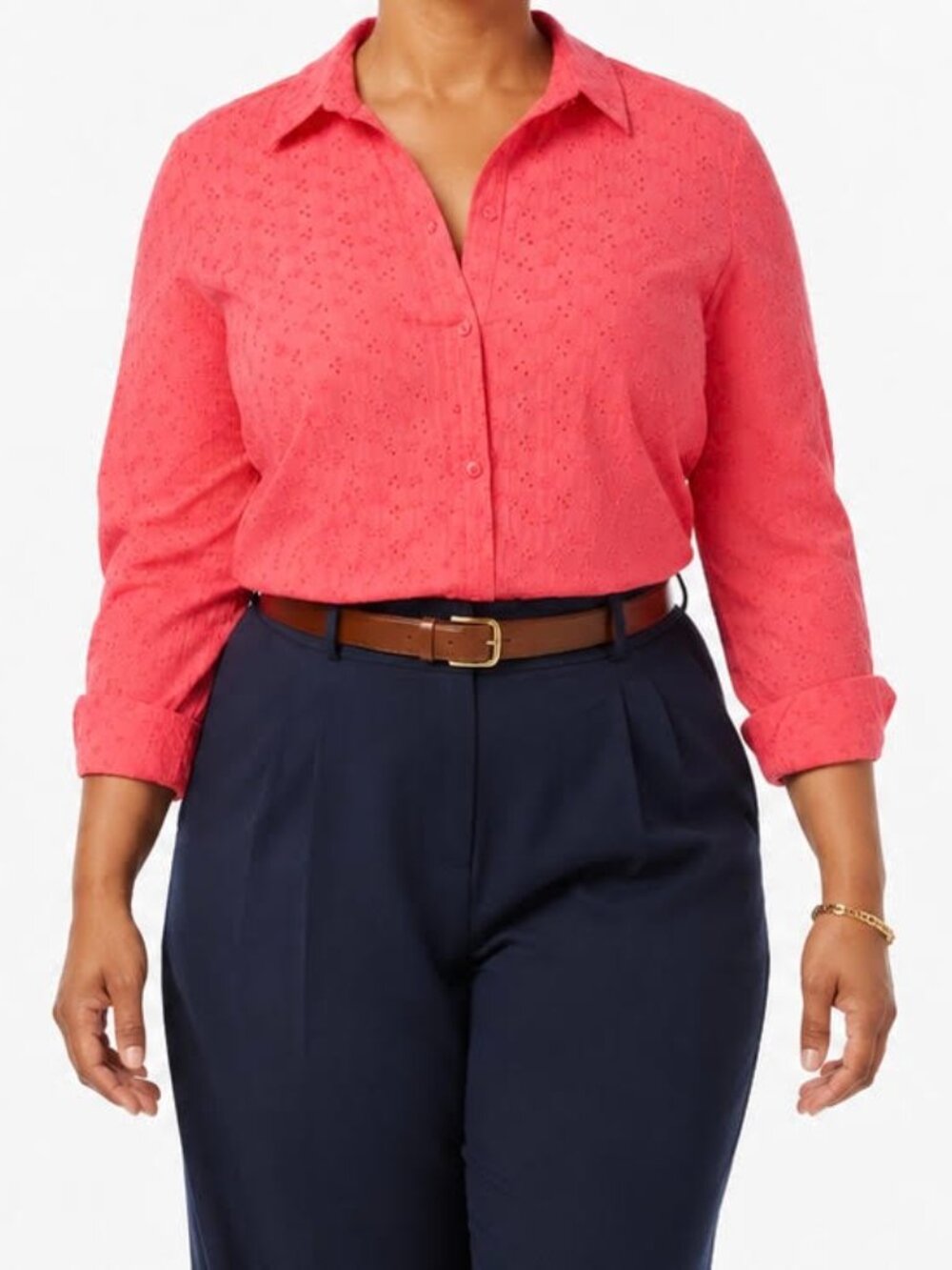 LC Lauren Conrad Coral Eyelet SoCal Clean Girl Button Down Cotton Shirt [sz 1X]